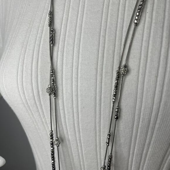 Chico's necklace signed costume jewelry silver tone multi strand simple beaded - Picture 3 of 16